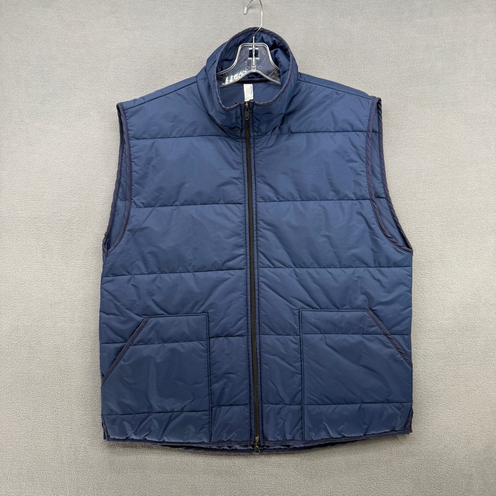 American Apparel Navy Blue Quilted Puffer Vest Mens XL Full Zip Stand Collar